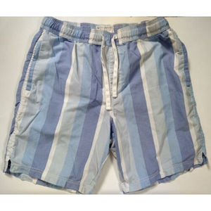 Free Planet Shorts Mens XL Blue White Stripe Elastic Waist Drawstring